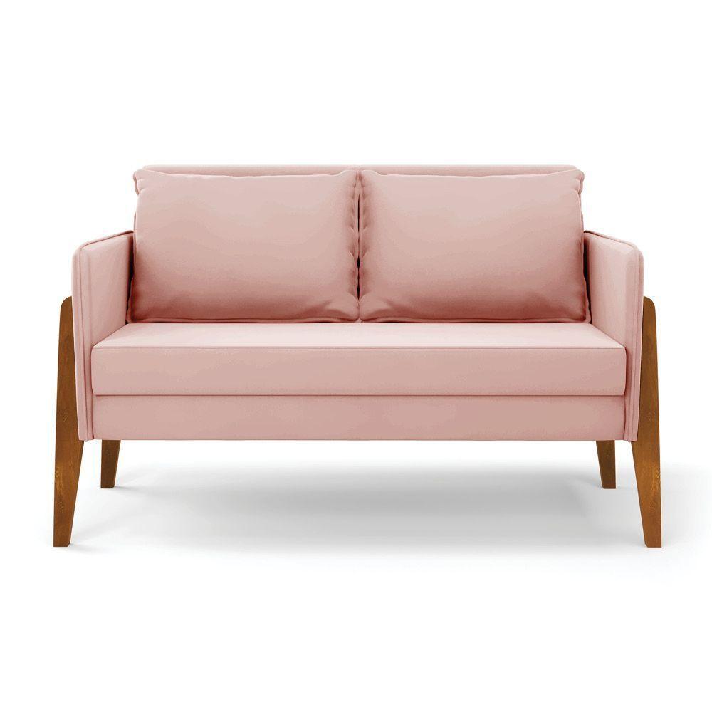 Kit 1 Sofá Namoradeira E 2 Poltronas Lana Veludo Base De Madeira - D'rossi Cor Rose - 8