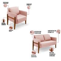 Kit 1 Sofá Namoradeira E 2 Poltronas Lana Veludo Base De Madeira - D'rossi Cor Rose - 6