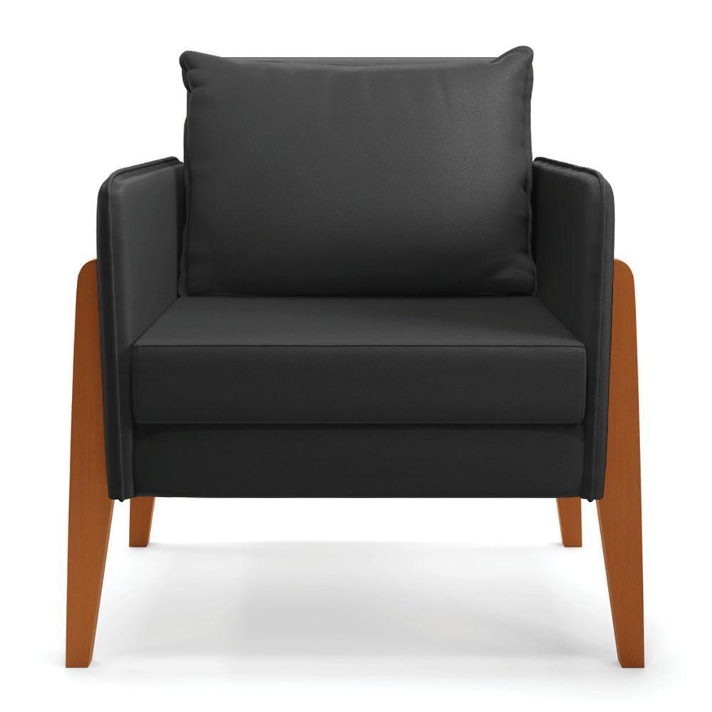 Kit 1 Sofá Namoradeira E 2 Poltronas Lana Corino Preto Base De Madeira - D'Rossi - 6