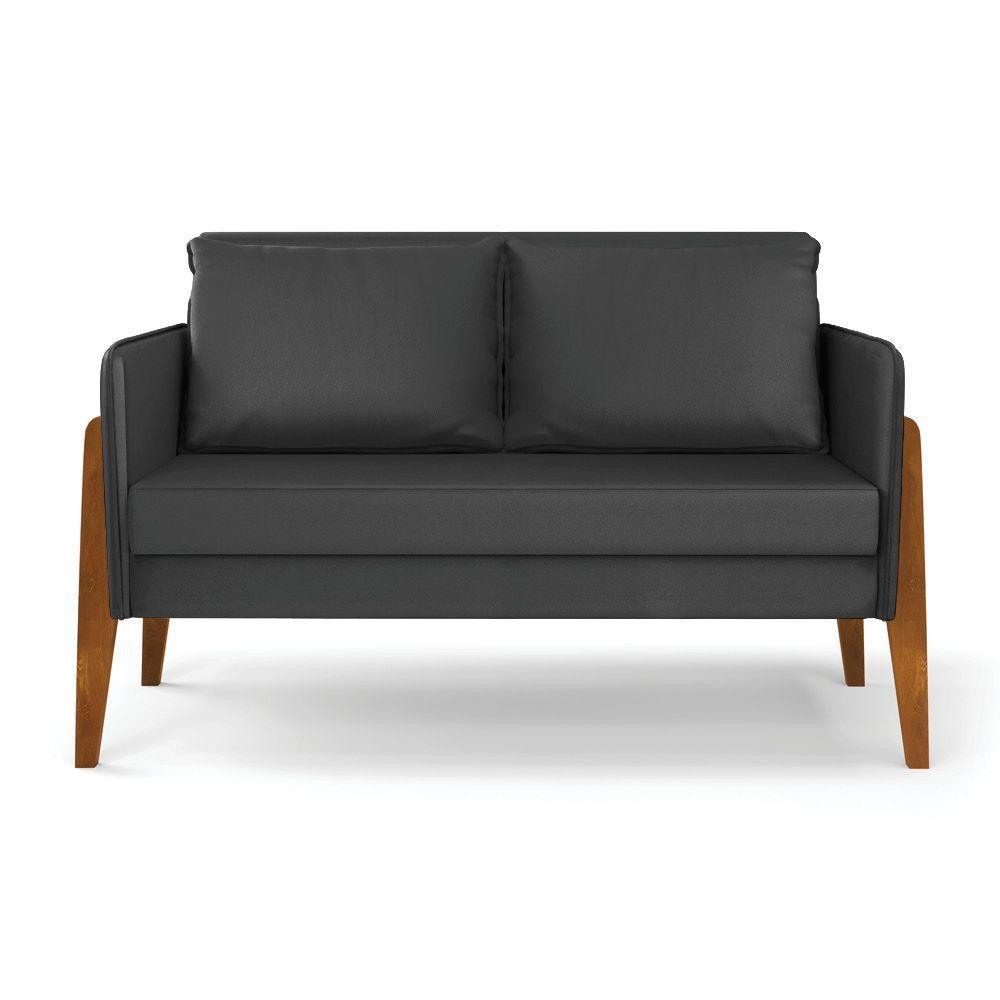 Kit 1 Sofá Namoradeira E 2 Poltronas Lana Corino Preto Base De Madeira - D'Rossi - 7