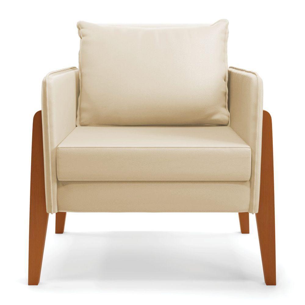 Kit 1 Sofá Namoradeira E 2 Poltronas Lana Corino Base De Madeira - D'Rossi Bege - 10