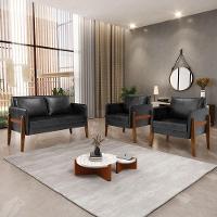 Kit 1 Sofá Namoradeira E 2 Poltronas Lana Corano Preto Base De Madeira - D'Rossi - 8