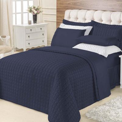 Kit Cobre Leito Top Line Casal Queen 3 Peças 100% Poliéster - Marinho