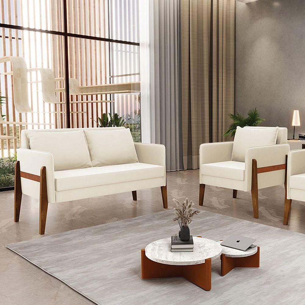 Kit 1 Sofá Namoradeira E 1 Poltrona Lana Veludo Base De Madeira - D'rossi Cor Bege - 8