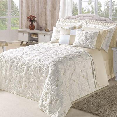 Cobre Leito Melody King Bordado Dupla Face 5 Peças Hipercal 180 Fios 100% Poliéster - Marfim