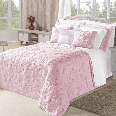 Cobre Leito Melody King Bordado Dupla Face 5 Peças Hipercal 180 Fios 100% Poliéster - Rosé