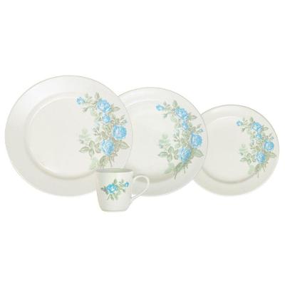 Aparelho de Jantar Brisa Azul 16 Peças Porcelana para Uso Diário Branco Schmidt