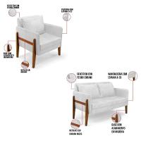 Kit 1 Sofá Namoradeira E 1 Poltrona Lana Corano Branco Base De Madeira - D'Rossi - 5