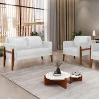 Kit 1 Sofá Namoradeira E 1 Poltrona Lana Corano Branco Base De Madeira - D'Rossi - 8