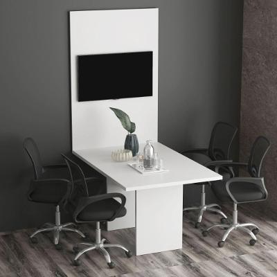 Mesa Escritório Reunião 136cm Painel para TV Branco