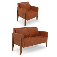 Kit 1 Sofá Namoradeira E 1 Poltrona Lana Corano Nozes Base De Madeira - D'Rossi - 1