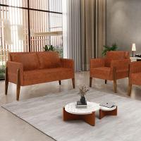 Kit 1 Sofá Namoradeira E 1 Poltrona Lana Corano Nozes Base De Madeira - D'Rossi - 8