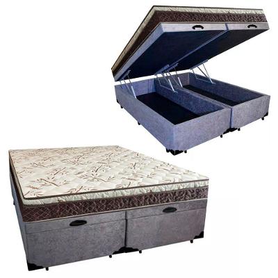 Cama Box Baú Bipartido Casal Suede + Colchão Casal Espuma Extra Firme D33 Elegance Ortopédico 72x138x188 Cinza