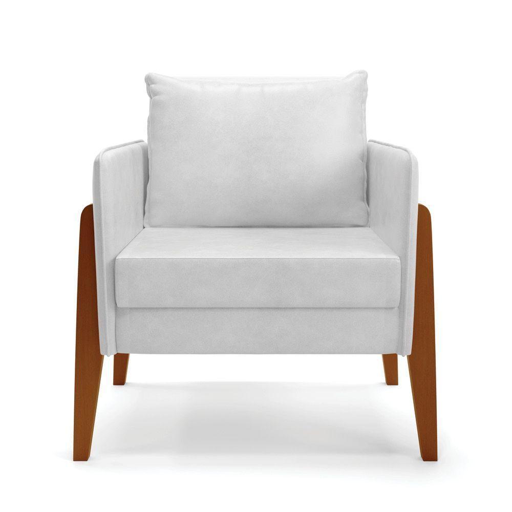 Kit 1 Sofá Namoradeira E 2 Poltronas Lana Corano Base De Madeira - D'Rossi Branco - 7