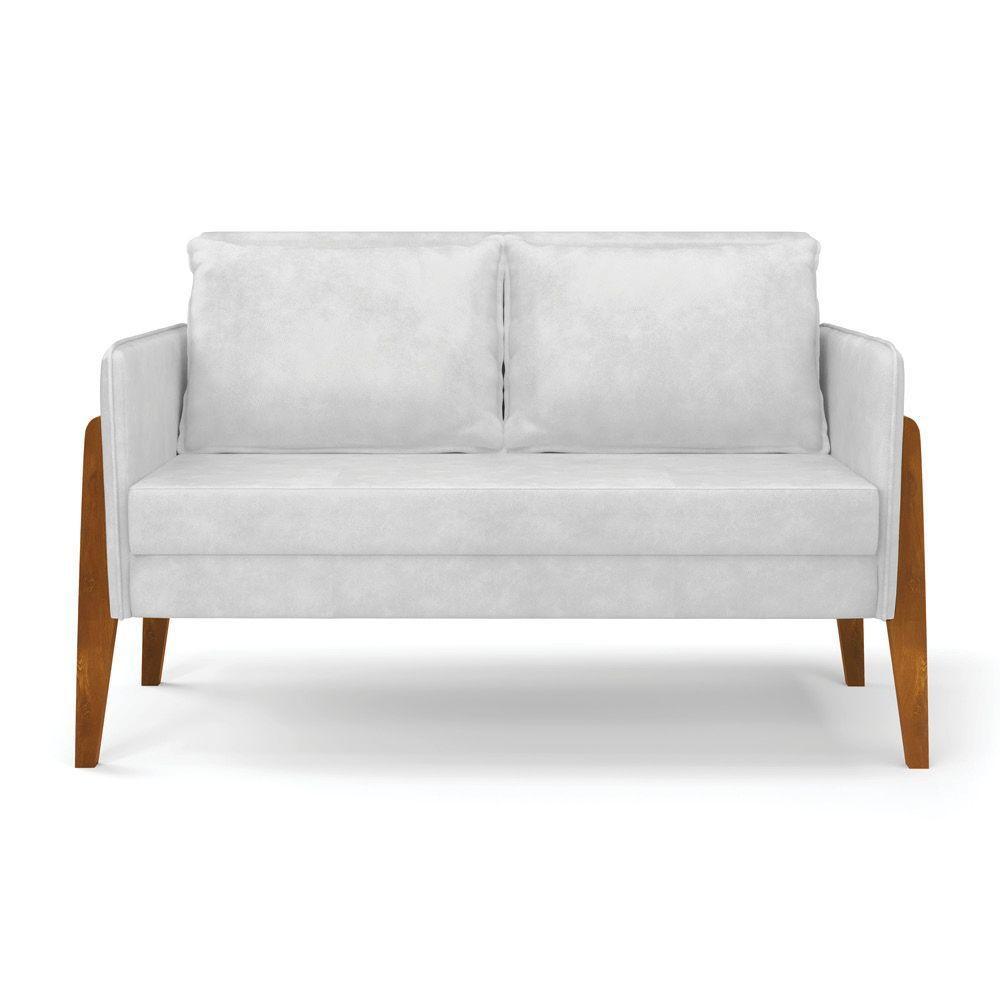 Kit 1 Sofá Namoradeira E 2 Poltronas Lana Corano Branco Base De Madeira - D'Rossi - 7