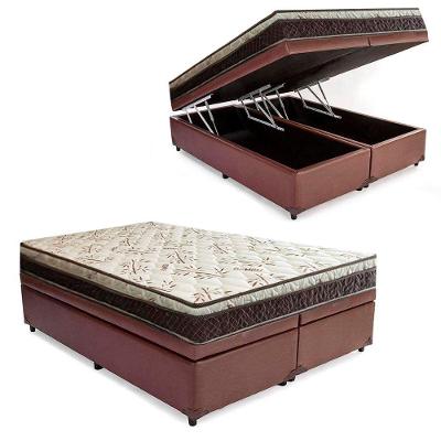 Cama Box Baú Bipartido Casal Corino + Colchão Casal Espuma Extra Firme D33 Elegance Ortopédico 72x138x188 Marrom
