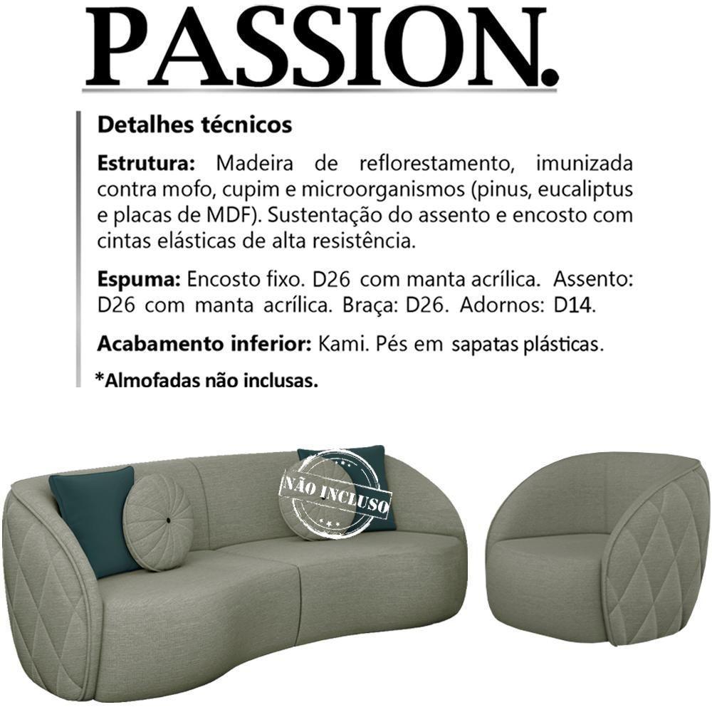 Jogo Sofa 240 Cm 3 Lug E Poltrona 1 Lug Passion Tce 1026 Linho Moll Tce 1026 - 5