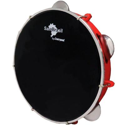 Pandeiro 10 Premium Pele Preta Sambrasil Liverpool Vermelho