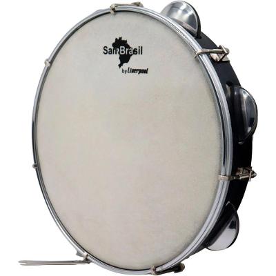 Pandeiro 10 Premium Pele Branca Sambrasil Liverpool Preto