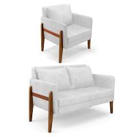 Kit 1 Sofá Namoradeira E 1 Poltrona Lana Corano Base De Madeira - D'Rossi Branco - 1