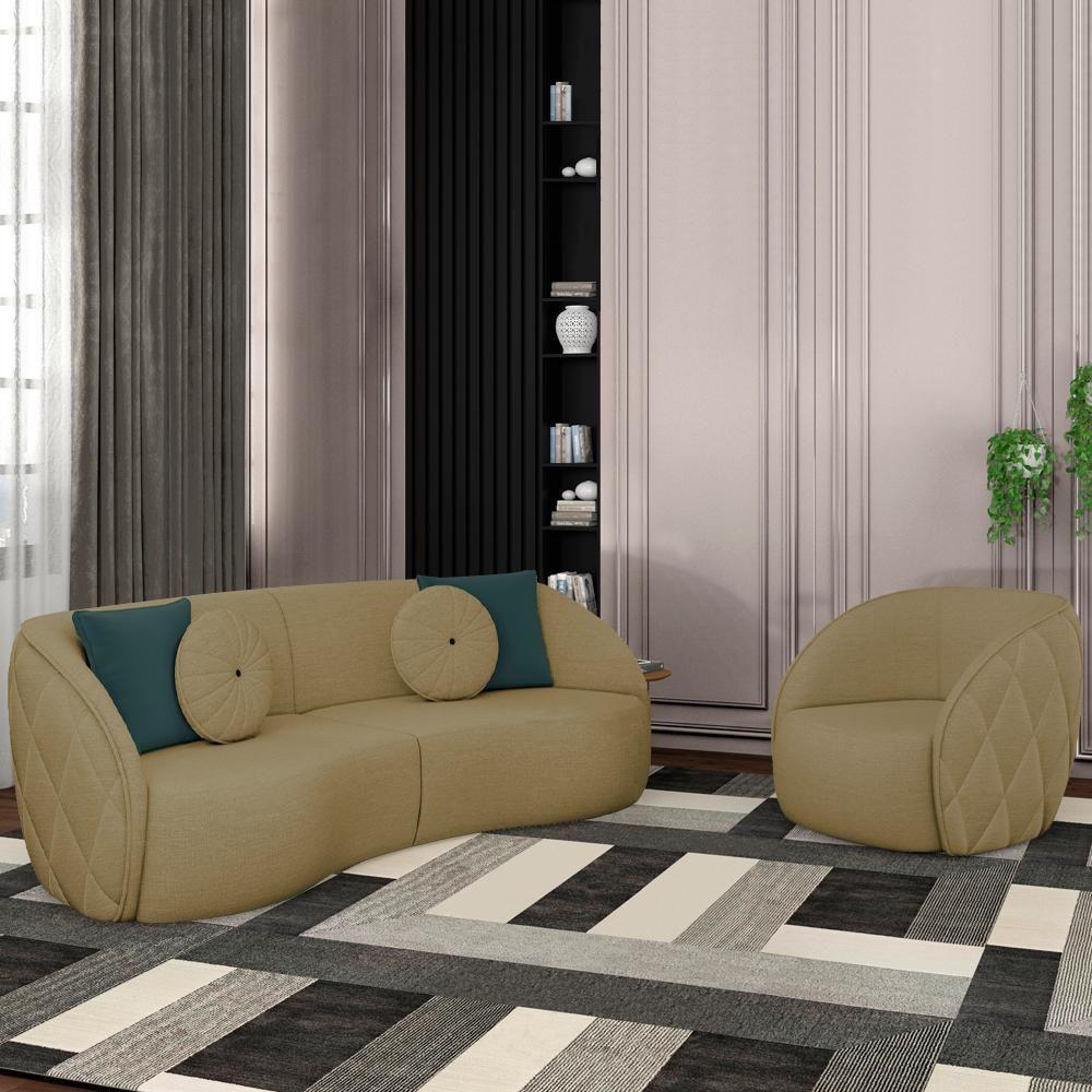 Jogo Sofa 318 Cm 4 Lug E Poltrona 1 Lug Passion Tce 1025 Linho Moll Tce 1025 - 1