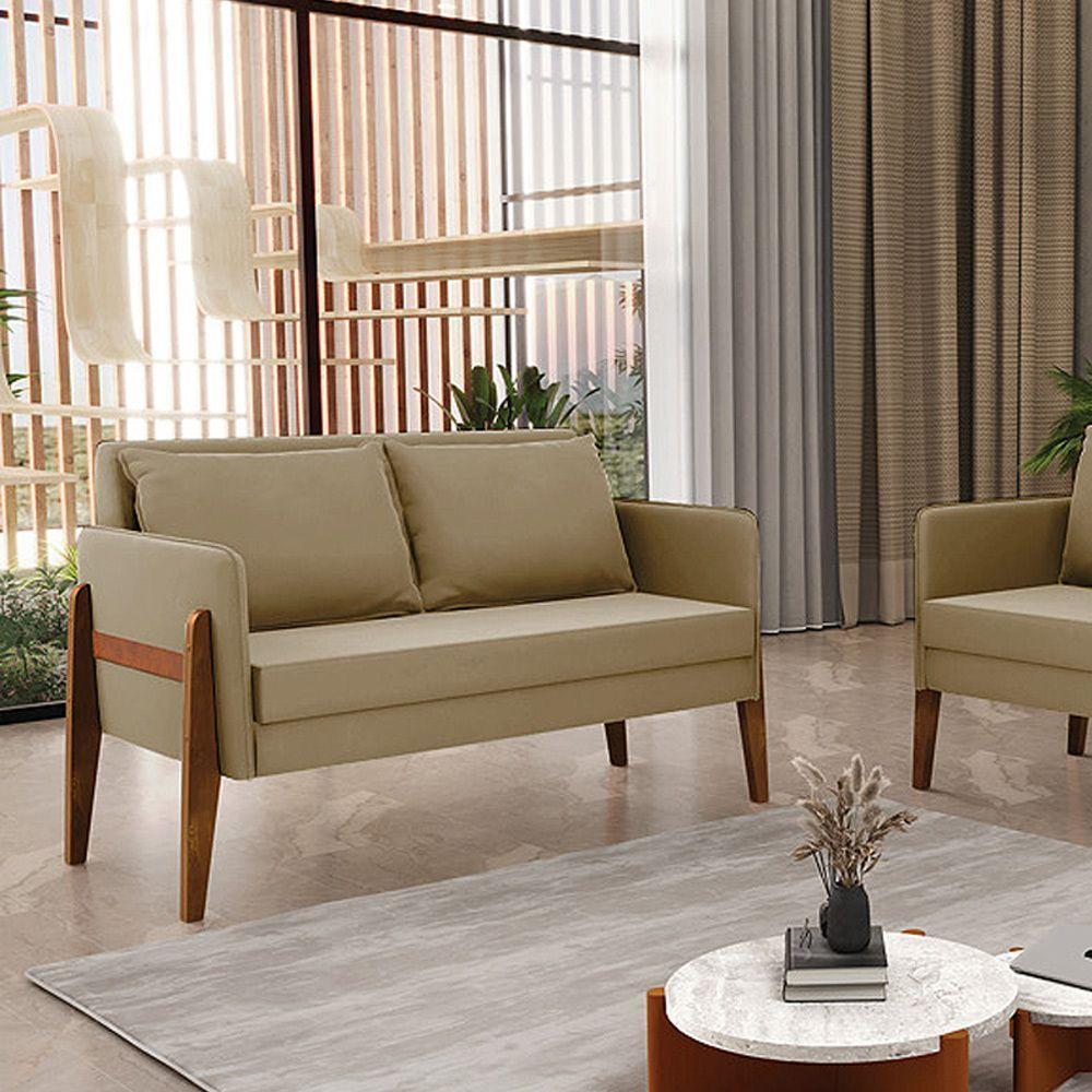 Namoradeira 2 Lugares Lana Suede Marrom Rato Base De Madeira - D'rossi - 7