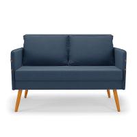 Namoradeira 02 Lugares Mari Suede Pés Palito Castanho - D'rossi Cor Azul Marinho - 7