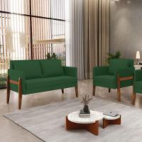 Kit 1 Sofá Namoradeira E 1 Poltrona Lana Veludo Base De Madeira - D'rossi Cor Verde - 8