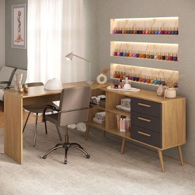 Mesa De Manicure Profissional Em L Com 3 Gavetas Jady Multimóveis Mp6041 Madeirado/preto