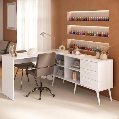 Mesa De Manicure Profissional Em L Com 3 Gavetas Jady Multimóveis Mp6041 Branco