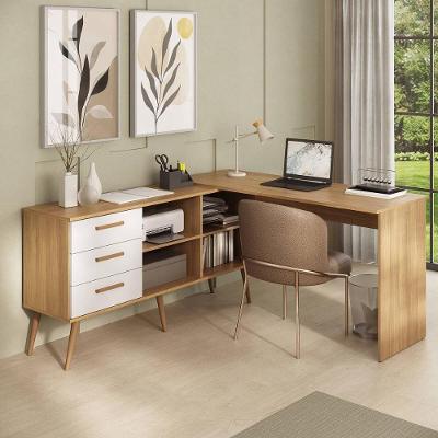 Escrivaninha De Canto Em L Com 3 Gavetas Porto Multimóveis Mp6036 Madeirado/branco