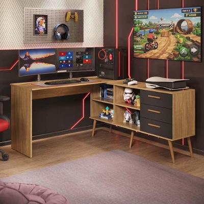 Escrivaninha Gamer Em L Para Computador 3 Gavetas Nexus Multimóveis Mp4781 Madeirado/preto
