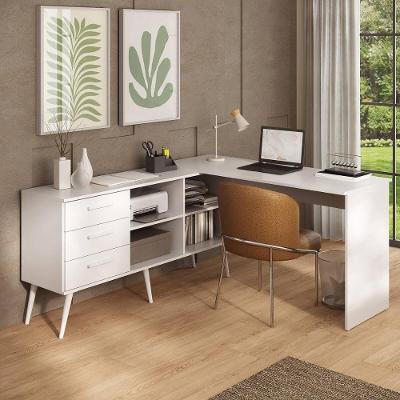 Escrivaninha De Canto Em L Com 3 Gavetas Porto Multimóveis Mp6036 Branco