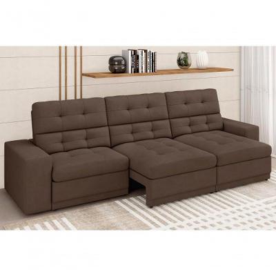 Sofá Roma Premium 2,30m Assento Retrátil/reclinável Suede Marrom Xflex Sofás