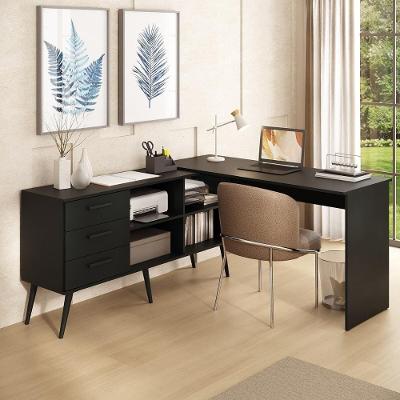 Escrivaninha De Canto Em L Com 3 Gavetas Porto Multimóveis Mp6036 Preto