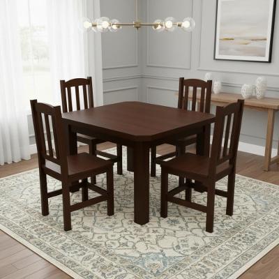 Kit Mesa E 4 Cadeiras Diamante 88cm Madeira Maciça Castanho Castanho S/estofado