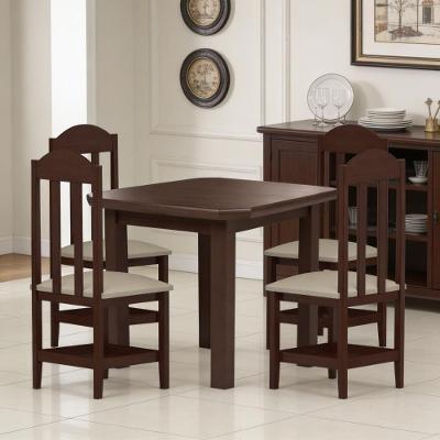 Mesa De Jantar De Madeira Maciça Com 4 Cadeiras Estofadas