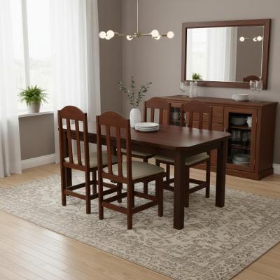 Kit Mesa Com 4 Cadeiras Estofadas Madeira Maciça Castanho Castanho