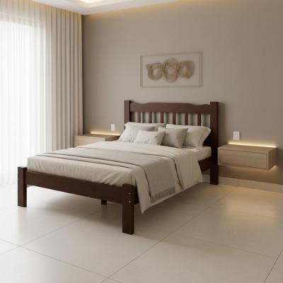 Cama Casal Pérola Madeira Maciça Resistente Nogueira