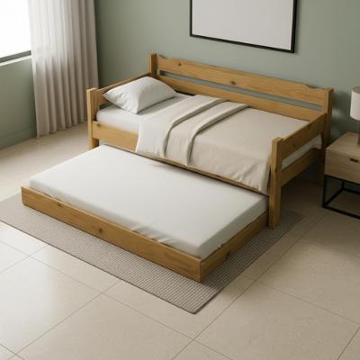 Bicama Solteiro Nogueira Madeira Maciça Com Cama Auxiliar