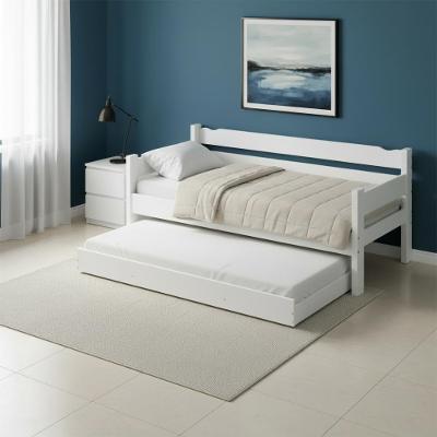 Bicama Solteiro Branca Madeira Maciça Com Cama Auxiliar