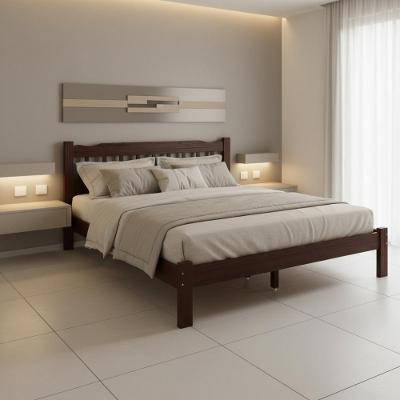 Cama King Pérola Madeira Maciça Resistente Castanho