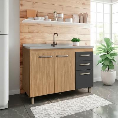 Balcão De Cozinha 120 Cm Com 2 Portas E 3 Gavetas Sem Tampo