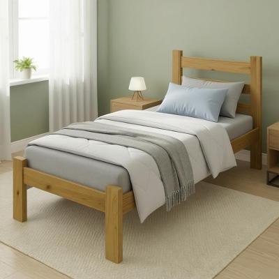 Cama De Solteiro Madeira Maciça Resistente Nogueira