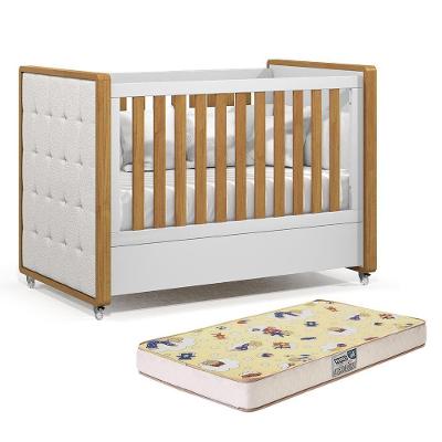 Berço Americano Tutto New Branco Soft-freijó Com Capitonê E Colchão Supreme - Matic Móveis Branco Soft-freijó