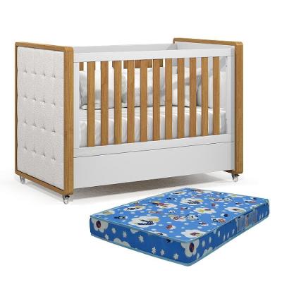 Berço Americano Tutto New Branco Soft-freijó Com Capitonê E Colchão Physical - Matic Móveis Branco Soft-freijó
