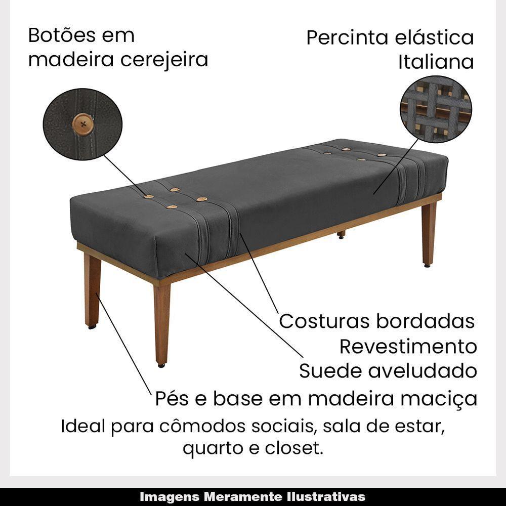 Recamier 140cm Kors Suede Pés De Madeira Cinza - 4