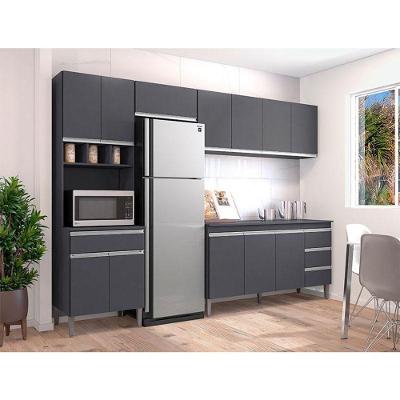 Cozinha Com Balcão E Tampo 160 Cm Andréia Ambiente Cinza Fosco - Ajl