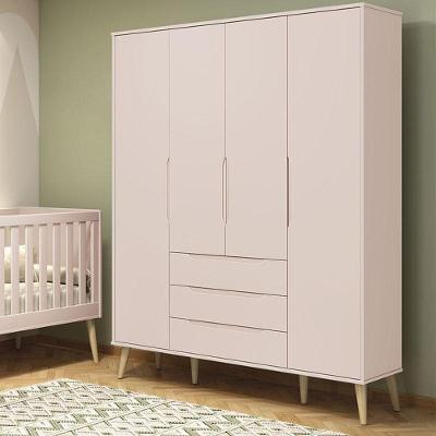Guarda Roupa Infantil Retrô Elfe Rosa Acetinado Natural - Reller