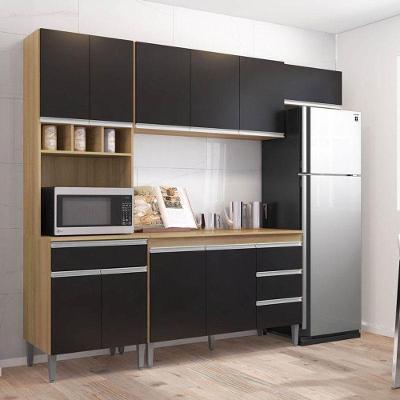 Cozinha Com Balcão E Tampo 120 Cm Ambiente Andréia Amendoa Preto - Ajl